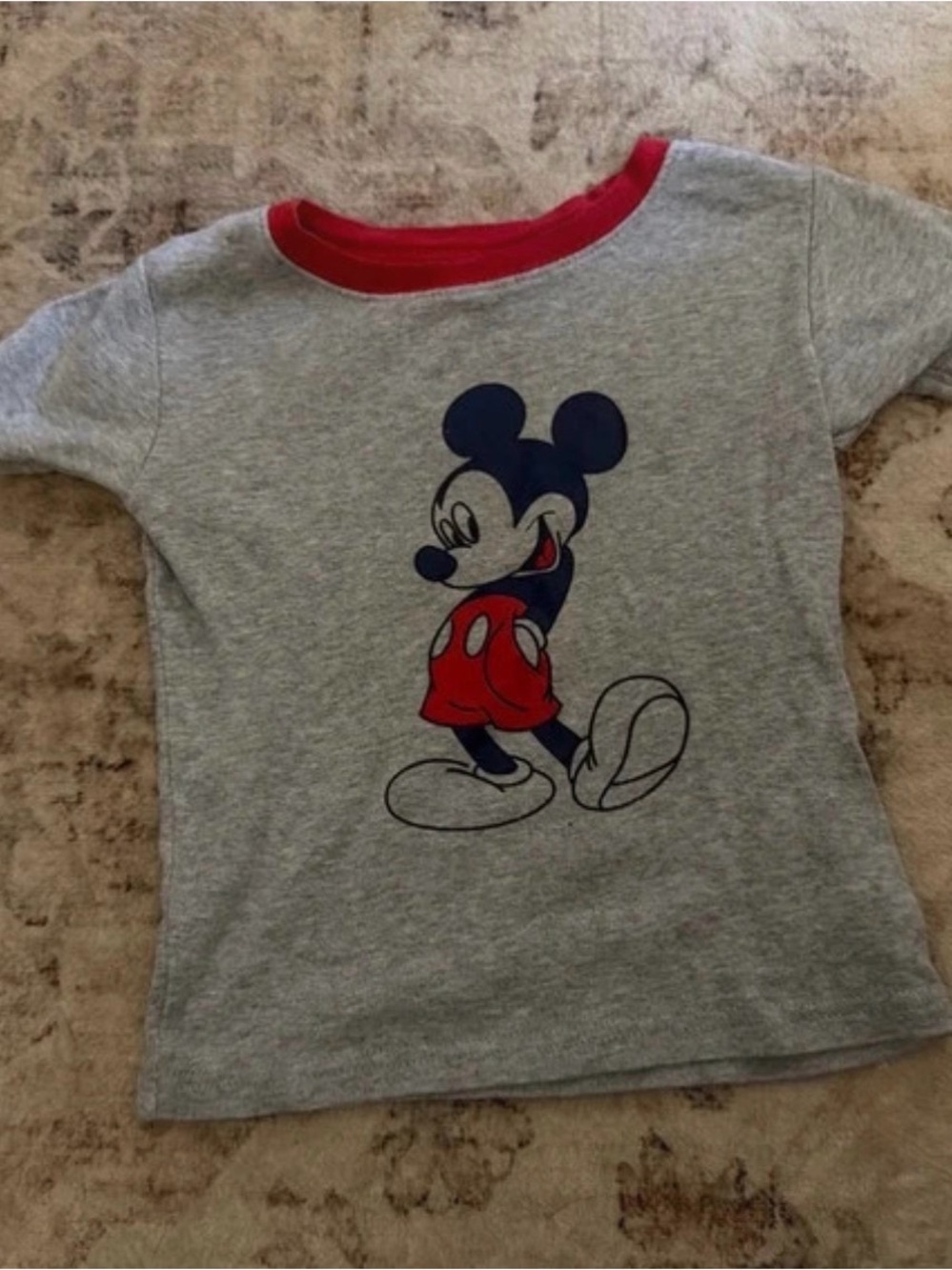 Disney Grey Tee with Red Trim and Classic Mickey Graphic